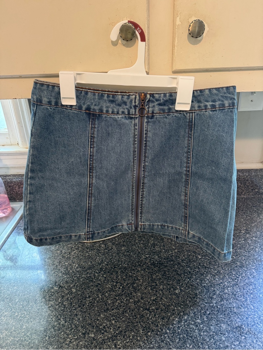 Altar'd State Blue Denim Mini Skirt with Front Zip
